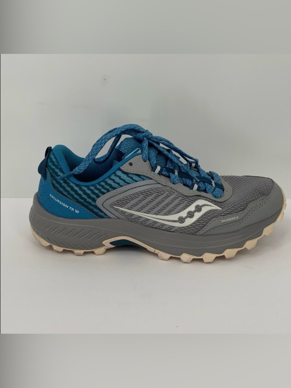 Saucony Excursion TR15 trail running sneaker shoe gray blue NO INSOLES 7 WIDE 7W